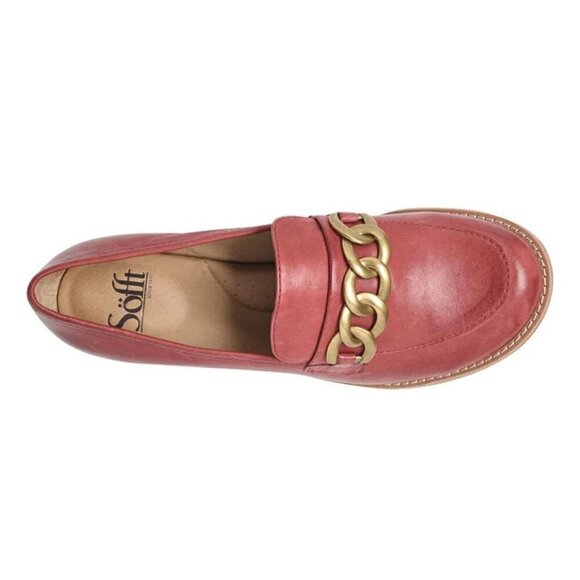 Sofft Women's Red Leather Chain Loafers Slip On Comfort Shoes Flats Size 6M - Picture 13 of 14